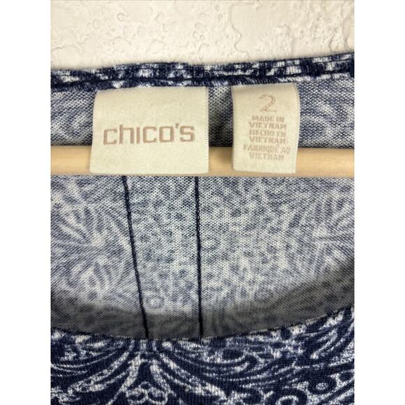 Chicos Medallion Button Back Women’s Tunic Dress Size 2/Size Medium Blue Boho - Picture 6 of 9